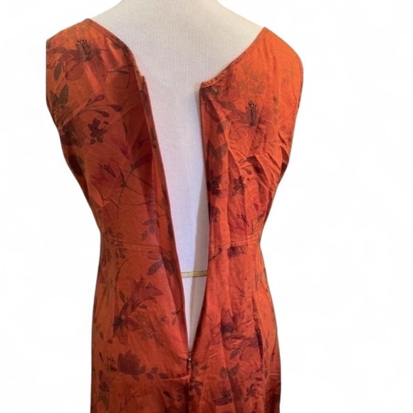 VTG Laura Ashley Sz 12 Linen Blend Summer Dress Burnt Orange Midi Cottagecore - Picture 5 of 6